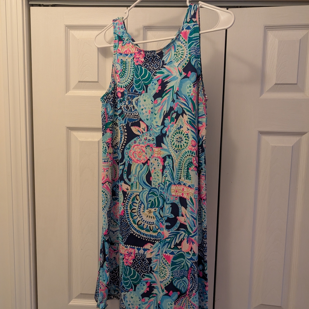Floral Sleeveless Dress - Blue and Pink